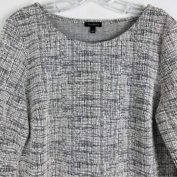 Talbots cream black stretchy knit bell sleeve preppy office top small - Picture 2 of 8